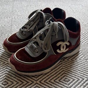 CHANEL Maroon and Charcoal Athletic Shoes